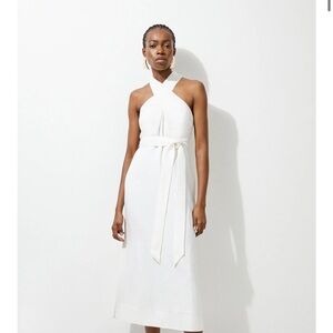 NWT Viscose Linen Woven Cross Neckline Midi Dress